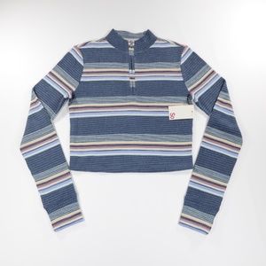 SO Women's Mock Neck Long Sleeve Quarter Zip Cropped‎ Pullover Sweatshirt Blue M